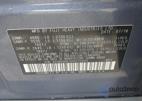 2017 Subaru Outback 2.5I Limited z USA, uszkodzony, nr VIN 4S4BSANC5H3212023